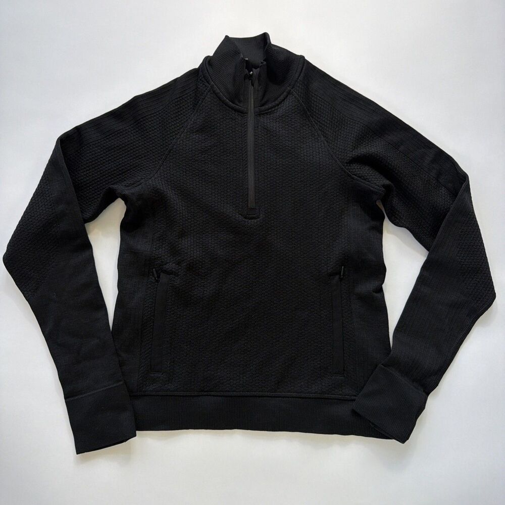 Lululemon Women’s Engineered Warmth Black Half Zip Cable Knit Sweater Size 4